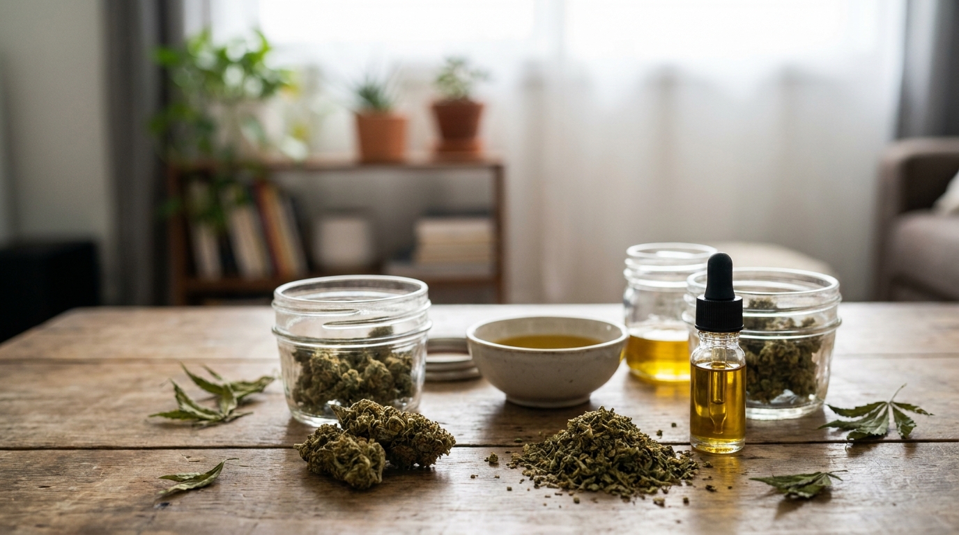 thcx vs thc — plan d'ouverture éditorial, sujet net au premier plan, profondeur de champ courte, lumière naturelle rasante, fond contextuel discret