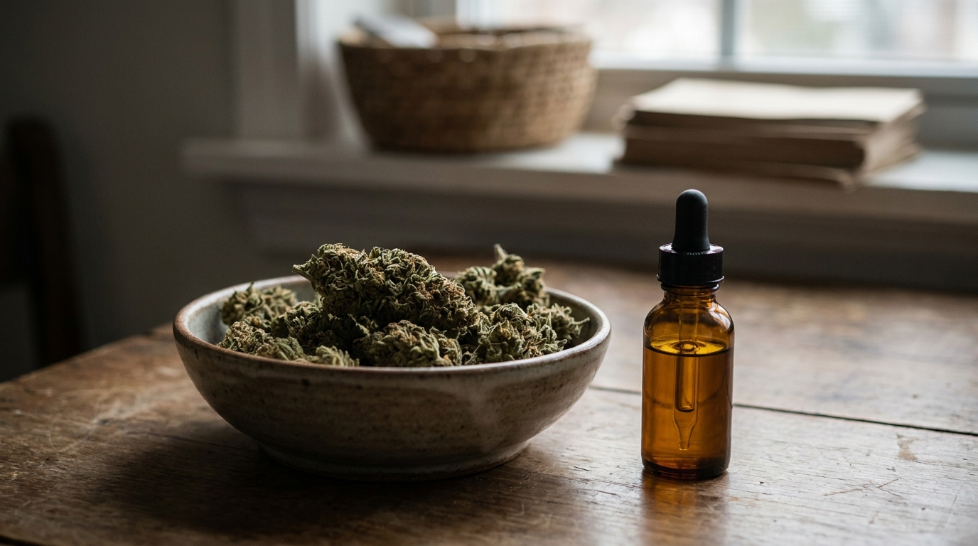 Fleur de cannabis brute vue de près : le THCA, forme acide du THC, avant toute décarboxylation
