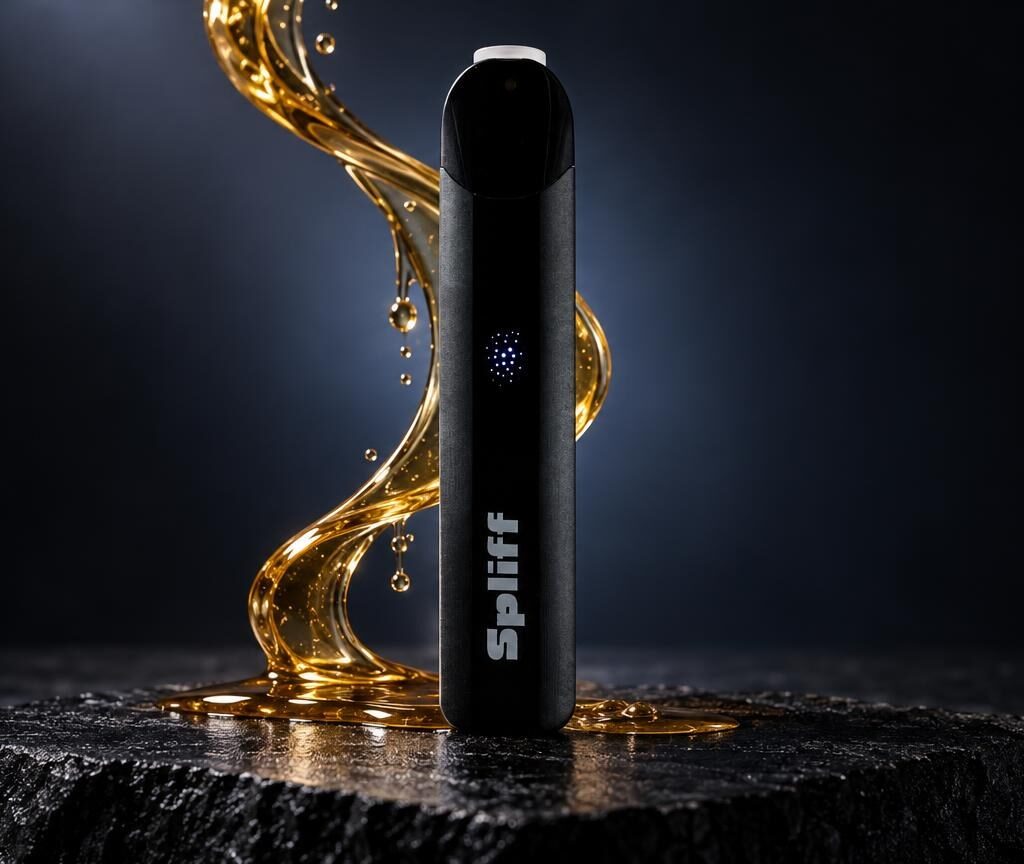 Tube noir cylindrique Magic Vape avec splash doré, posé sur pierre noire, illustrant le Chillum : c'est quoi