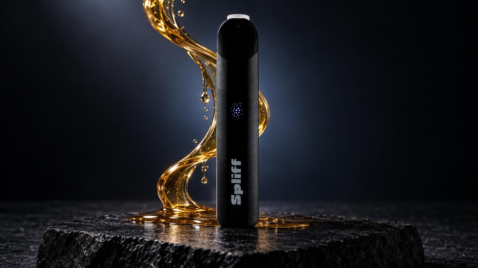 Tube noir cylindrique Magic Vape avec splash doré, posé sur pierre noire, illustrant le Chillum : c'est quoi
