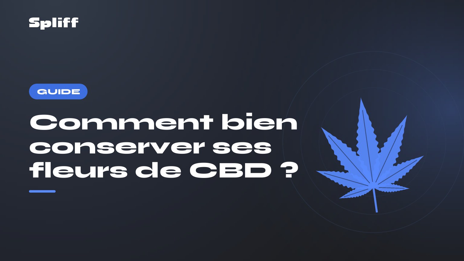 Comment bien conserver ses fleurs de CBD ? — titre sur fond sombre, feuille de chanvre stylisée