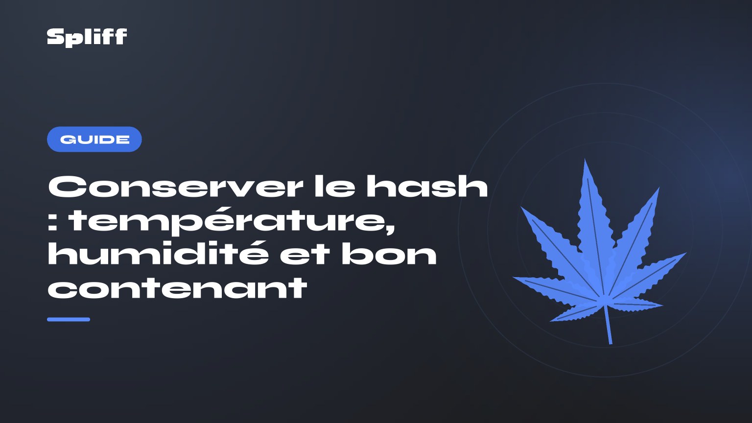 Conserver le hash : tempĂ©rature, humiditĂ© et bon contenant â titre sur fond sombre, feuille de chanvre stylisĂ©e