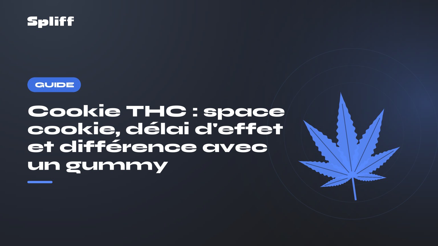 Cookie THC : space cookie, délai d'effet et différence avec un gummy — titre sur fond sombre, feuille de chanvre stylisée