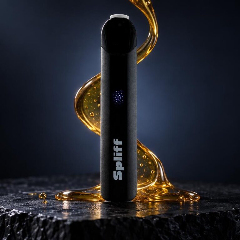 Vaporisateur Magic Vape noir cylindrique avec dorures liquides, symbolisant les distinctions entre chanvre et cannabis
