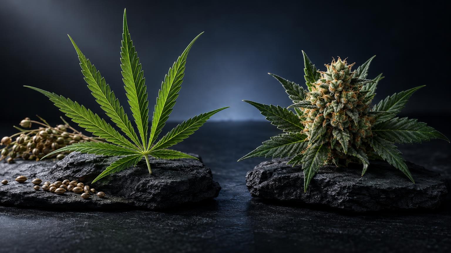 Vue rapprochée à la lumière du jour sur le thème Différence chanvre et cannabis