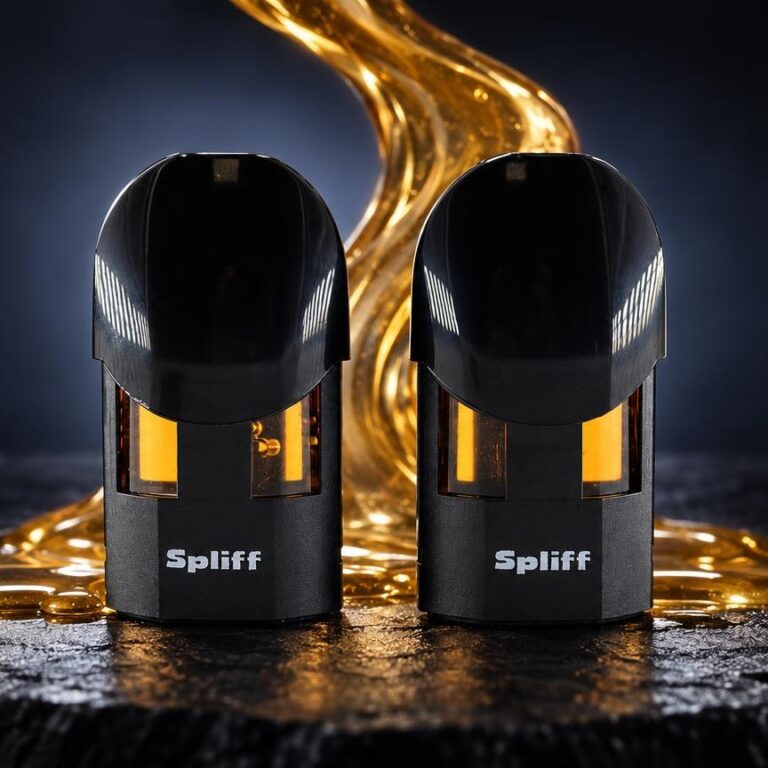 Fleshlifh : deux Magic Pod noirs brillants avec accents dorés, entourés de traînées dorées lumineuses sur surface humide