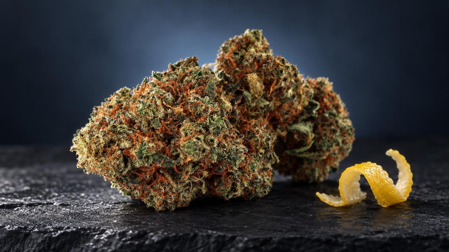 Hazy lemon : fleur Super Lemon Haze dans une composition de studio
