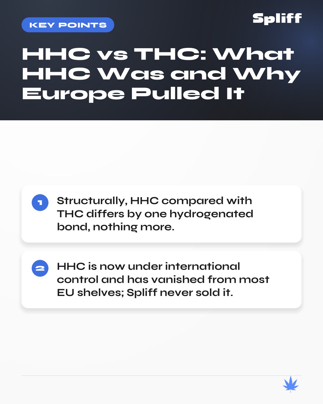 HHC vs THC: key points — Structurally, HHC compared with THC differs by one hydrogenated bond