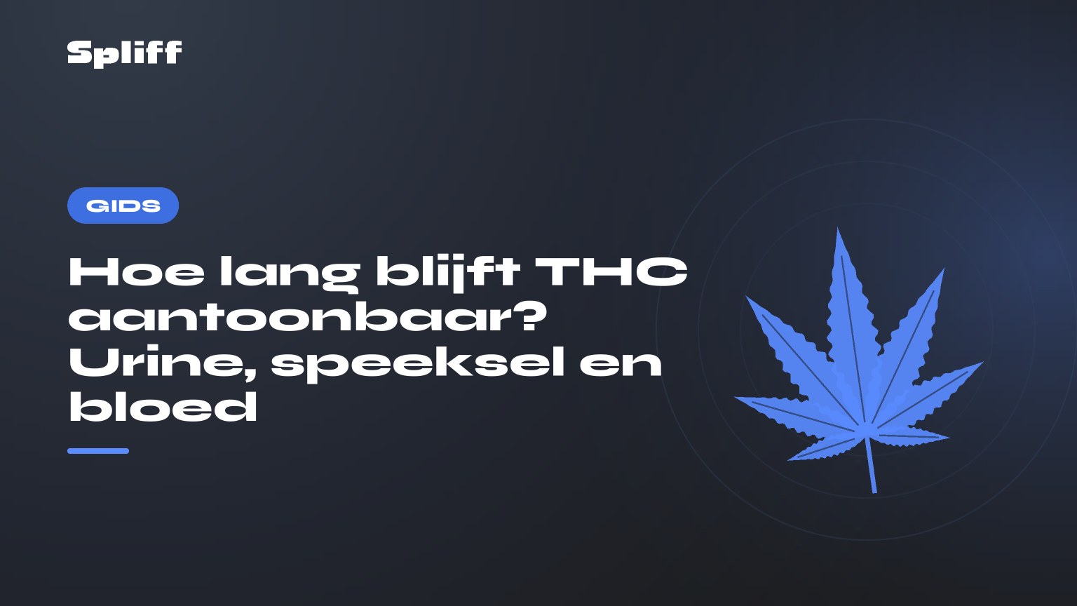 Hoe lang blijft THC aantoonbaar? Urine, speeksel en bloed — titel op donkere achtergrond