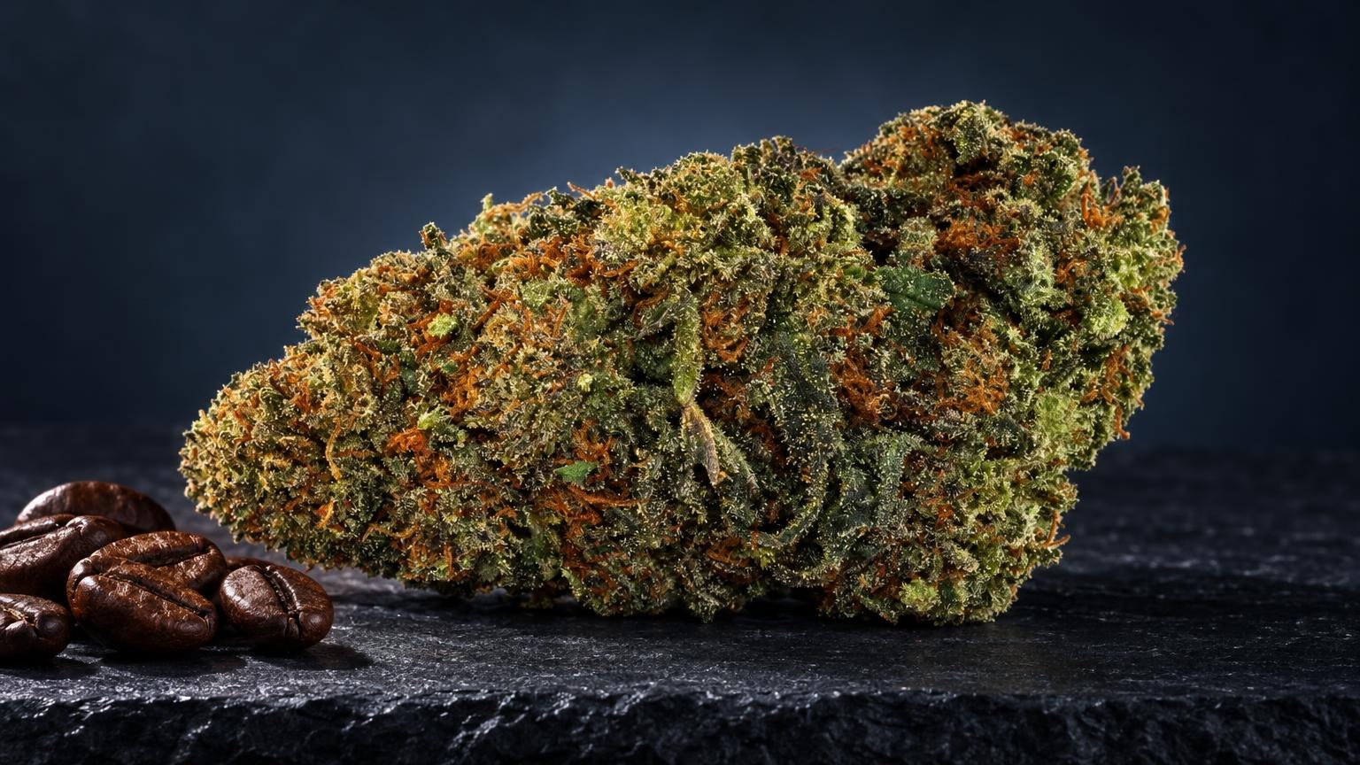 Indica vs Sativa: dense flower bud with green, orange and brown hairs displaying compact