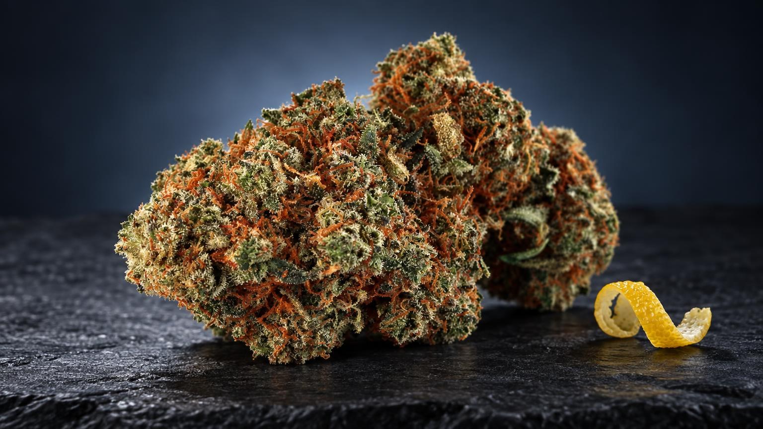 Fleurs de Super Lemon Haze, densité compacte de teintes vertes et orangées