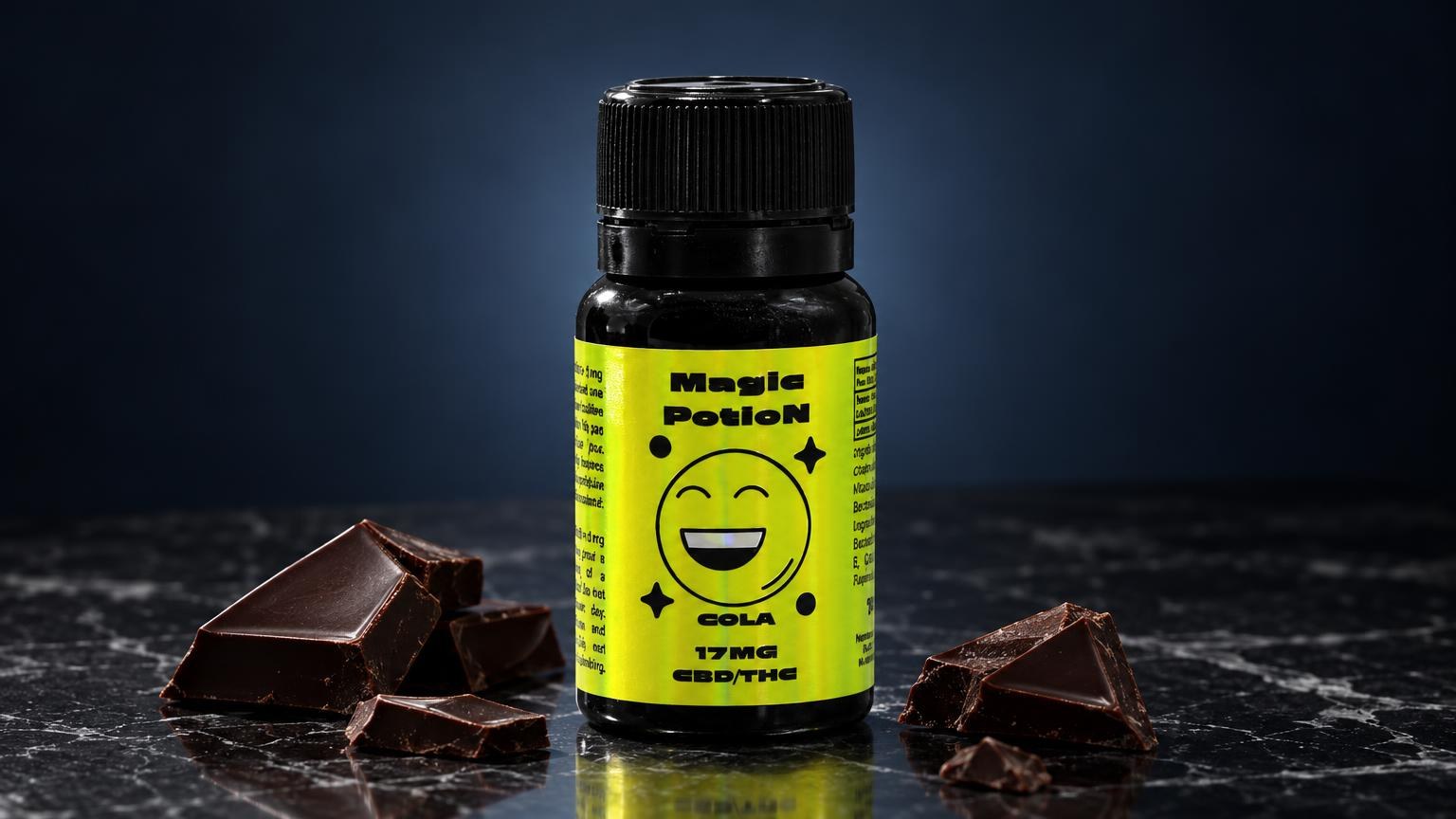 Space cake : gourmandise 🎁 Magic Potion Mini – Sirop THC dans une composition de studio