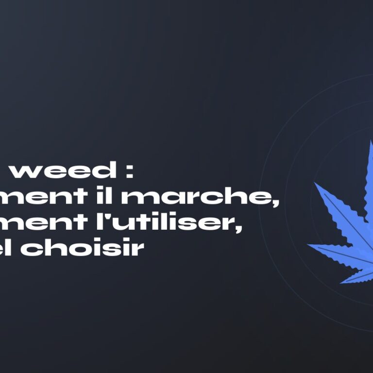 Vapo weed : titre sur fond sombre, feuille de chanvre stylisée
