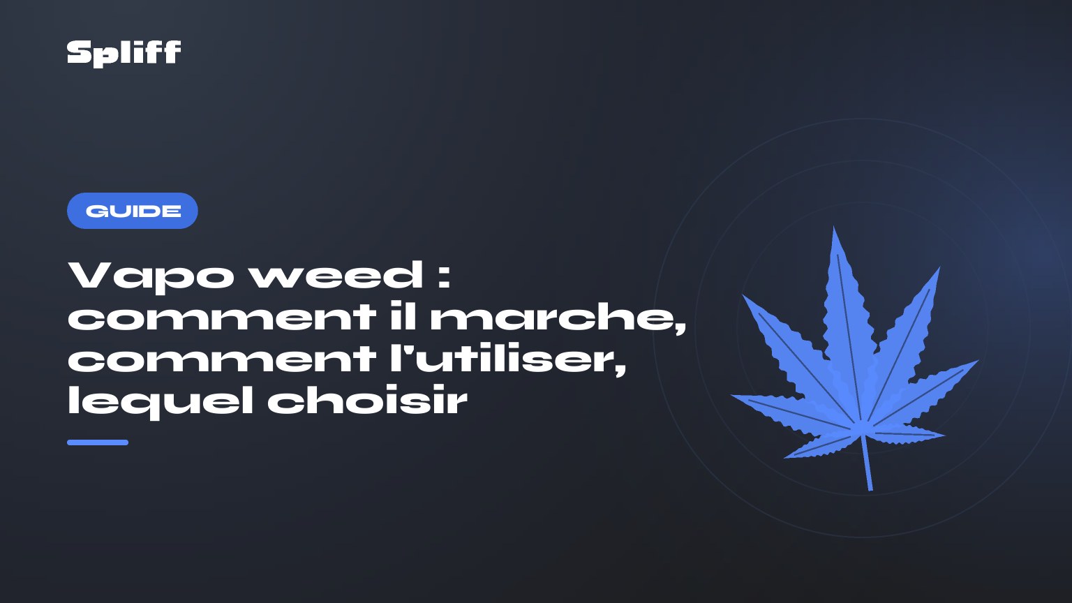 Vapo weed : titre sur fond sombre, feuille de chanvre stylisée