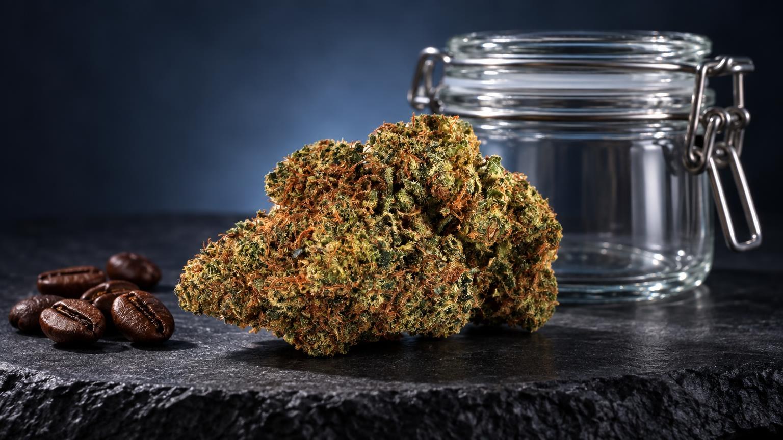 Weed store: infiorescenza Diamond Kush in una composizione di studio